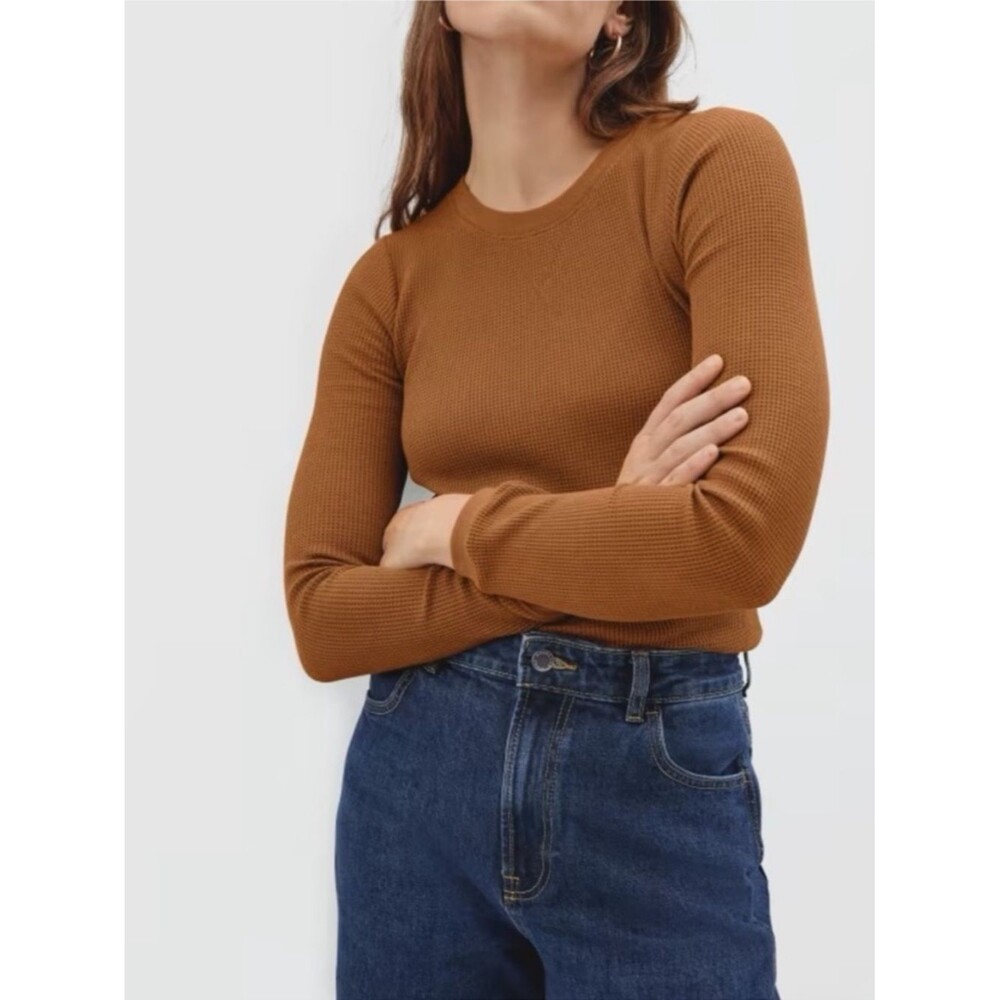 Everlane Organic Cotton Waffle Knit Tee NWT Size Large Toasted Almond